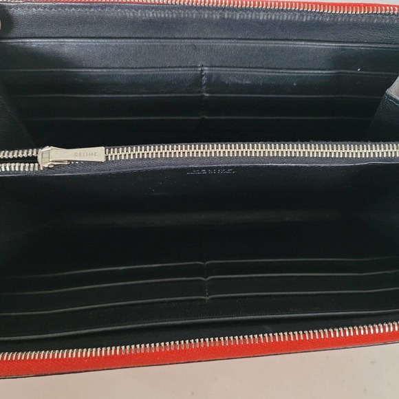 Celine Wallet Leather Solid Red Card Bill Holder Large Zip Around Multifunction - Picture 5 of 12
